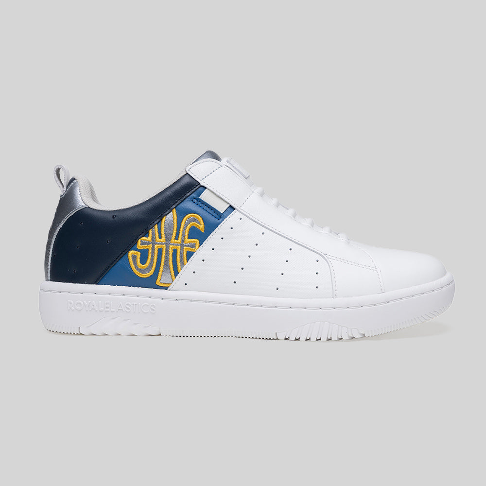 Men's Icon 2.0 White Blue Silver Logo Leather Sneakers 006562-053-1