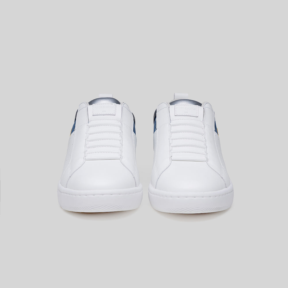 Men's Icon 2.0 White Blue Silver Logo Leather Sneakers 006562-053-3
