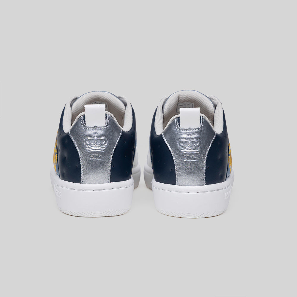 Men's Icon 2.0 White Blue Silver Logo Leather Sneakers 006562-053-4
