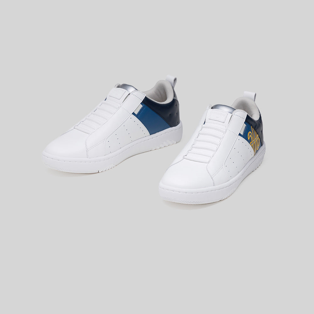 Men's Icon 2.0 White Blue Silver Logo Leather Sneakers 006562-053-6