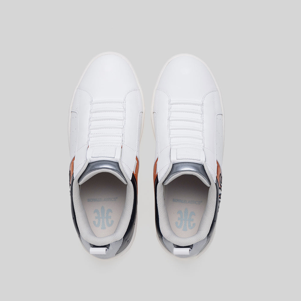Men's Icon 2.0 White Blue Silver Logo Leather Sneakers 006562-053-7