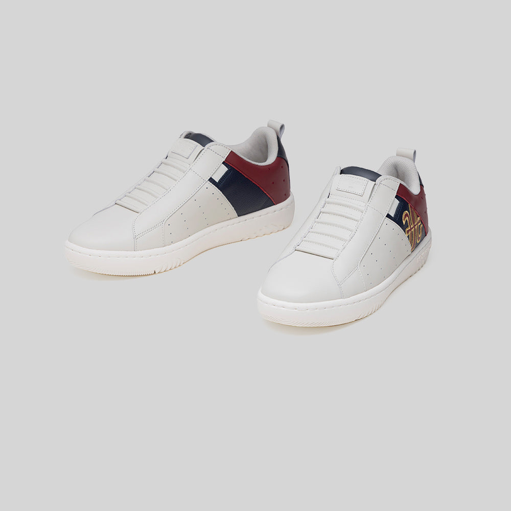 Men's Icon 2.0 Beige Blue Red Logo Leather Sneakers 006562-751-6
