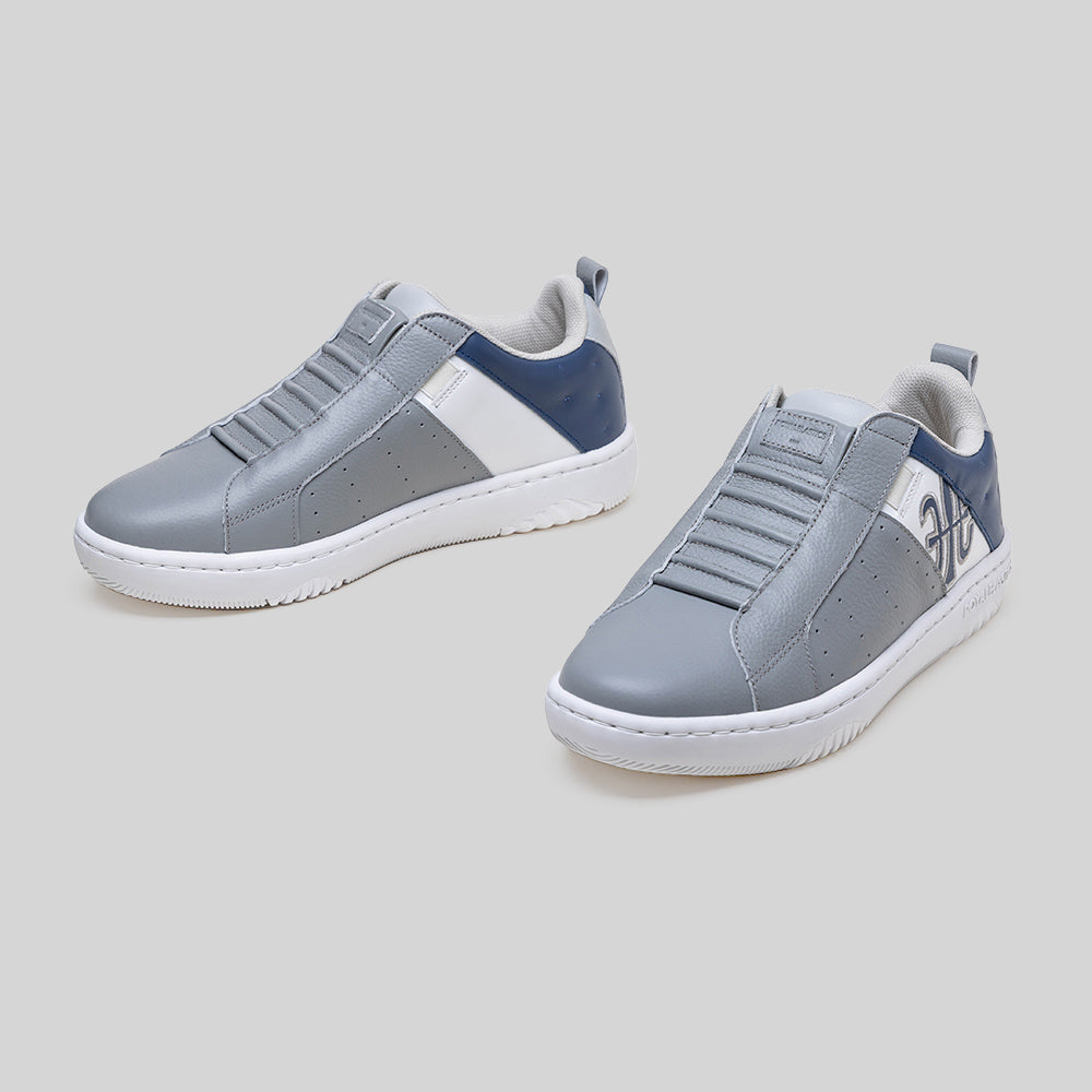 Men's Icon 2.0 Gray White Blue Logo Leather Sneakers 006562-805-7
