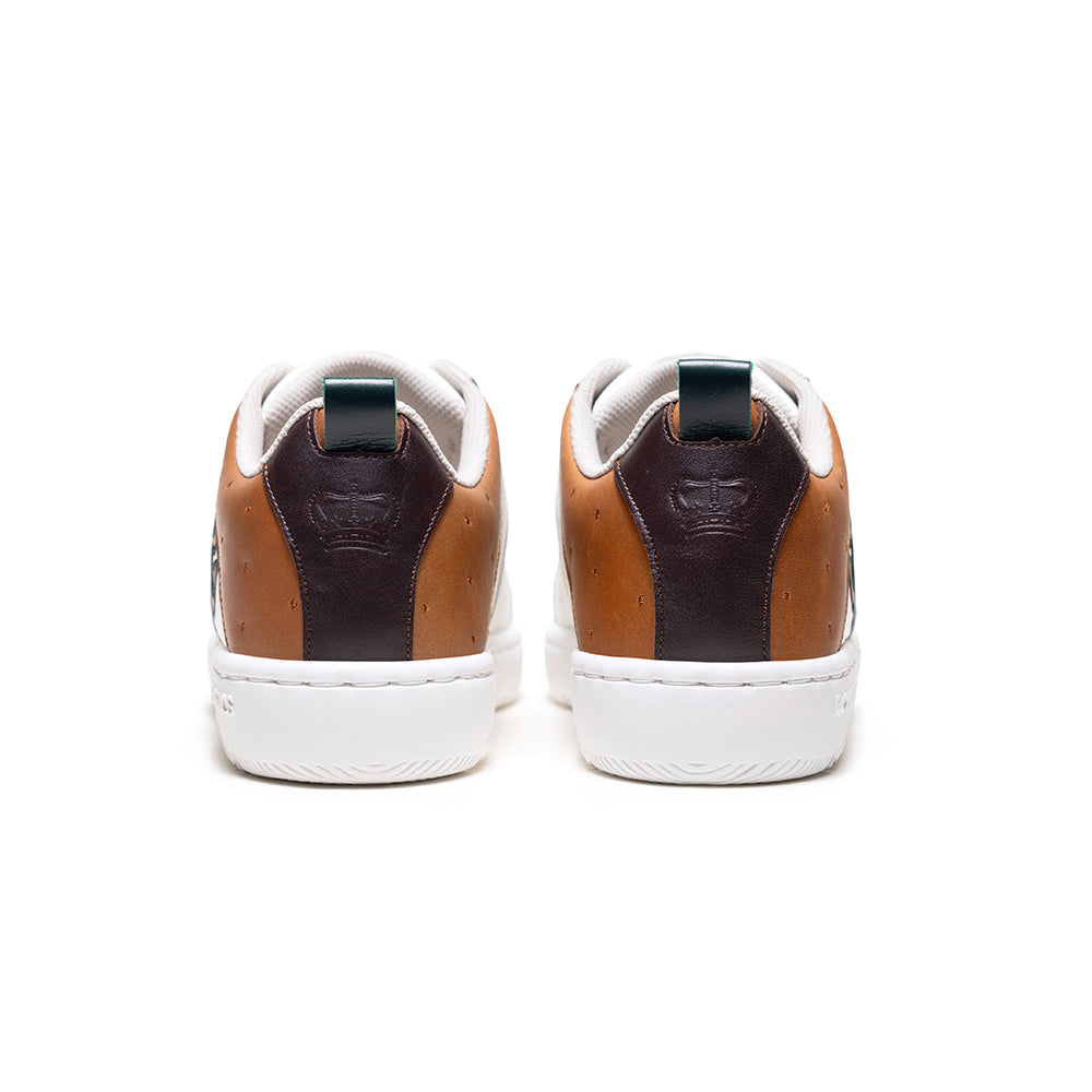 Men's Icon 2.0 White Brown Green Logo Leather Sneakers