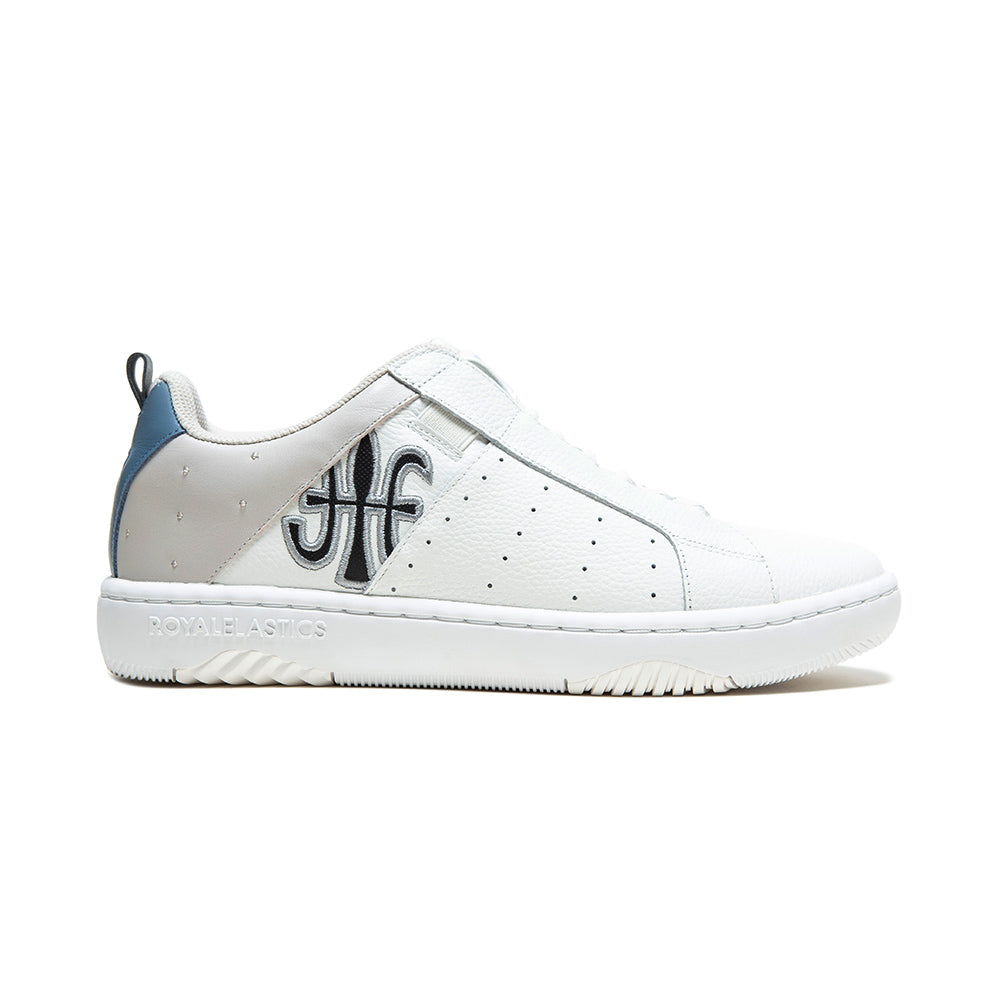 Men's Icon 2.0 White Gray Blue Logo Leather Sneakers