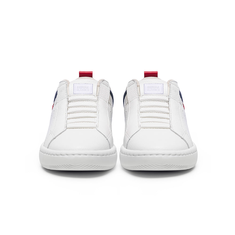 Men's Icon 2.0 White Blue Red Logo Leather Sneakers