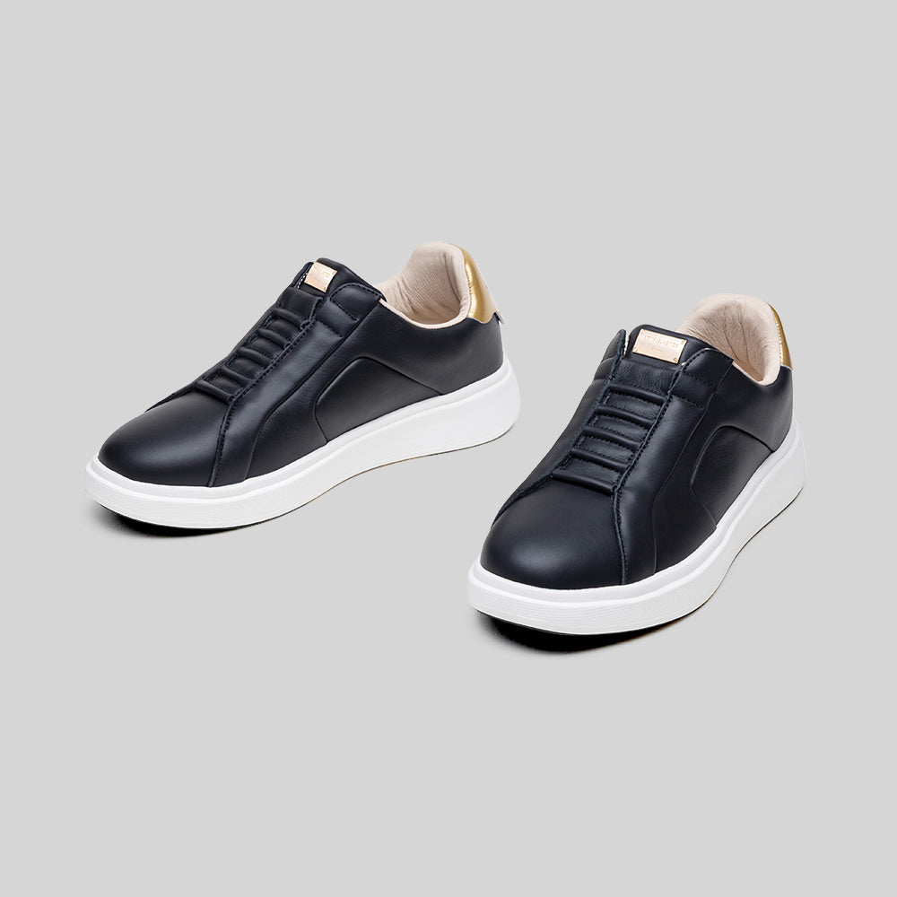 Women's Icon Prestige Black Gold Leather Sneakers 902361-033-7