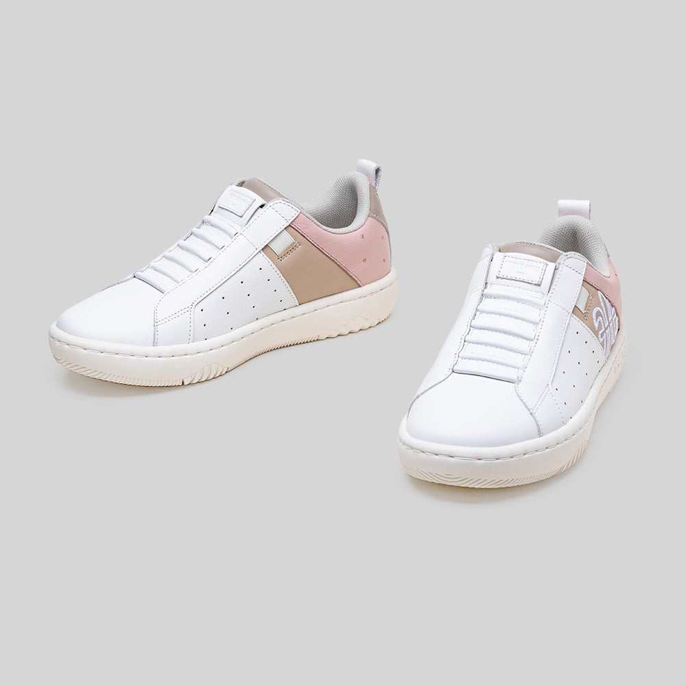 Women's Icon 2.0 White Brown Pink Logo Leather Sneakers 906562-071-7
