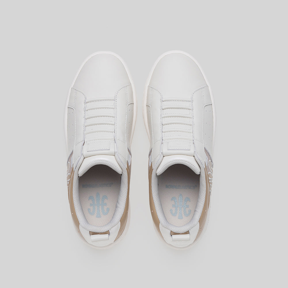 Women's Icon 2.0 Beige Tan White Logo Leather Sneakers 906562-770-7