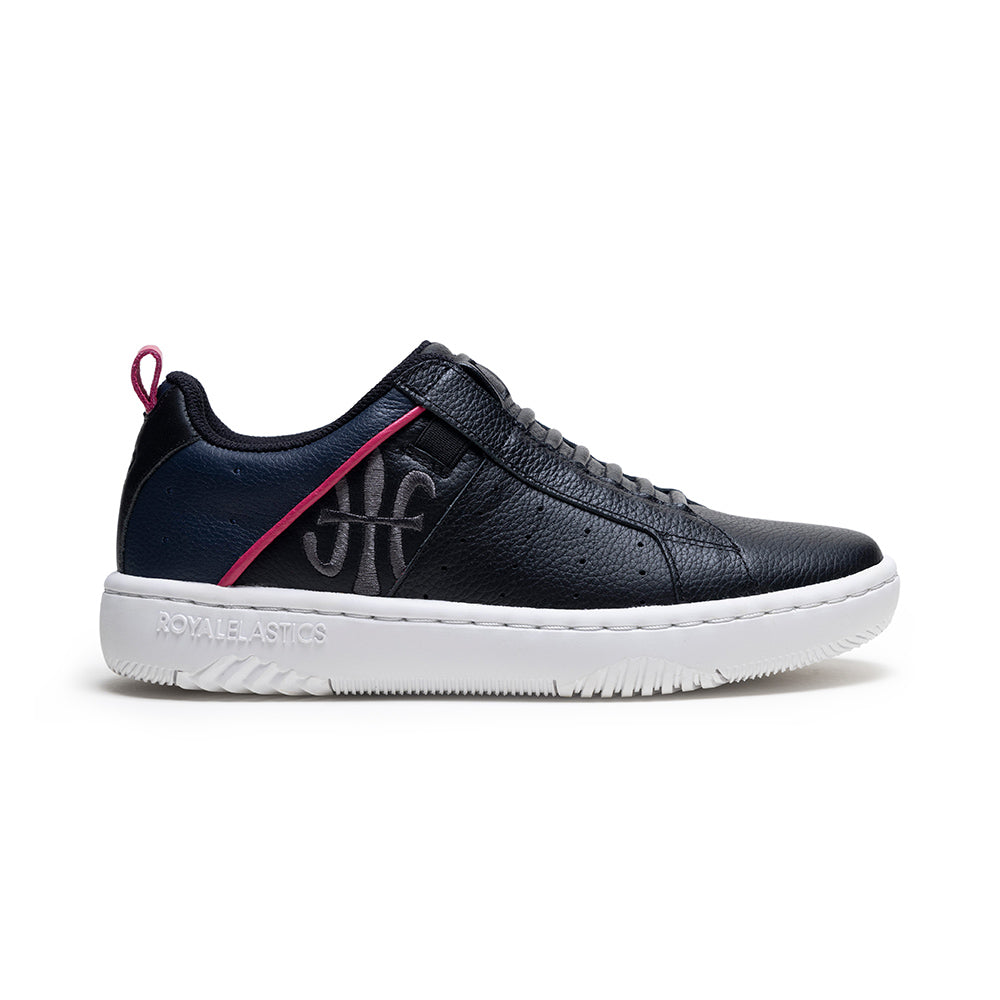 Women's Icon 2.0 Black Pink Logo Leather Sneakers