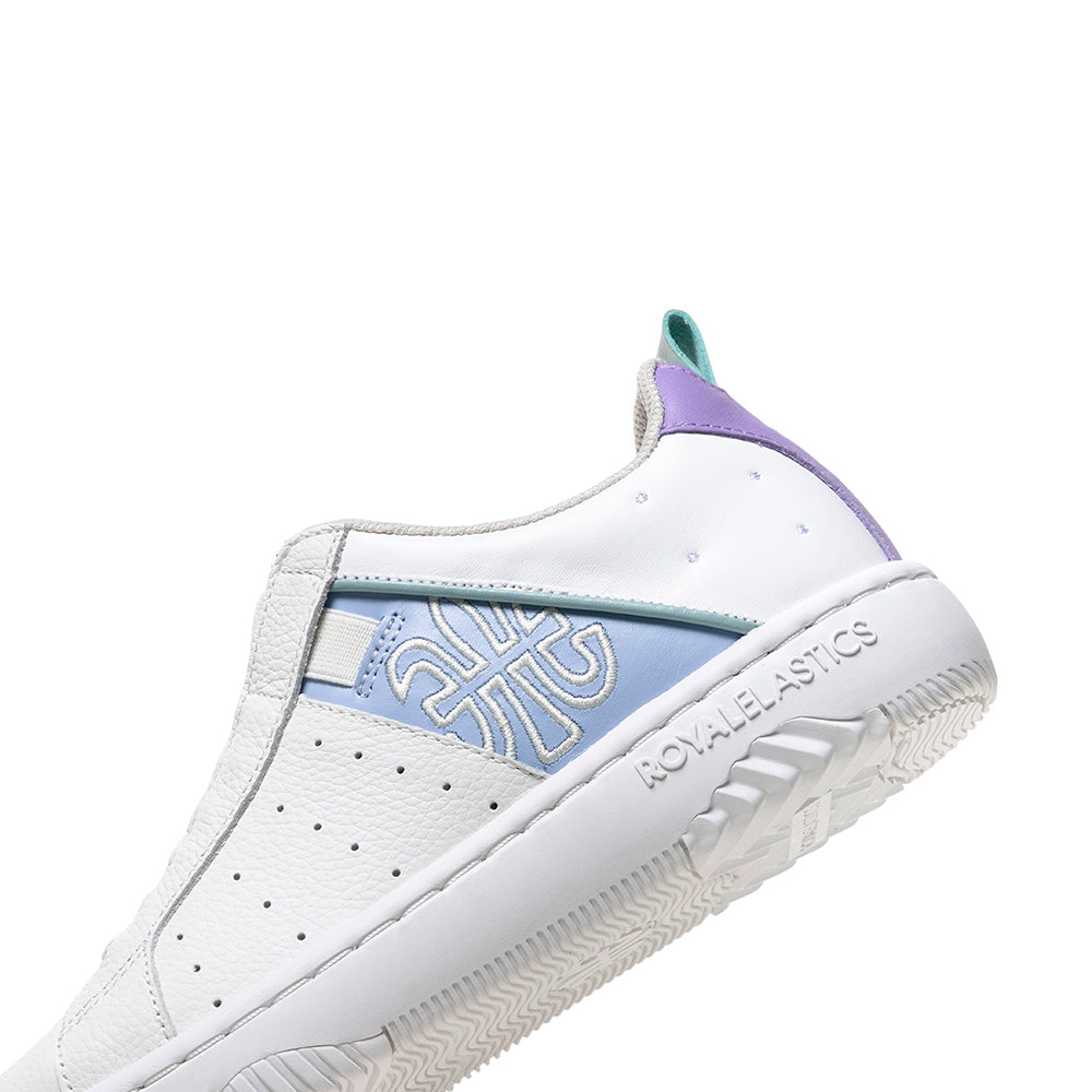 Women's Icon 2.0 White Blue Purple Logo Leather Sneakers