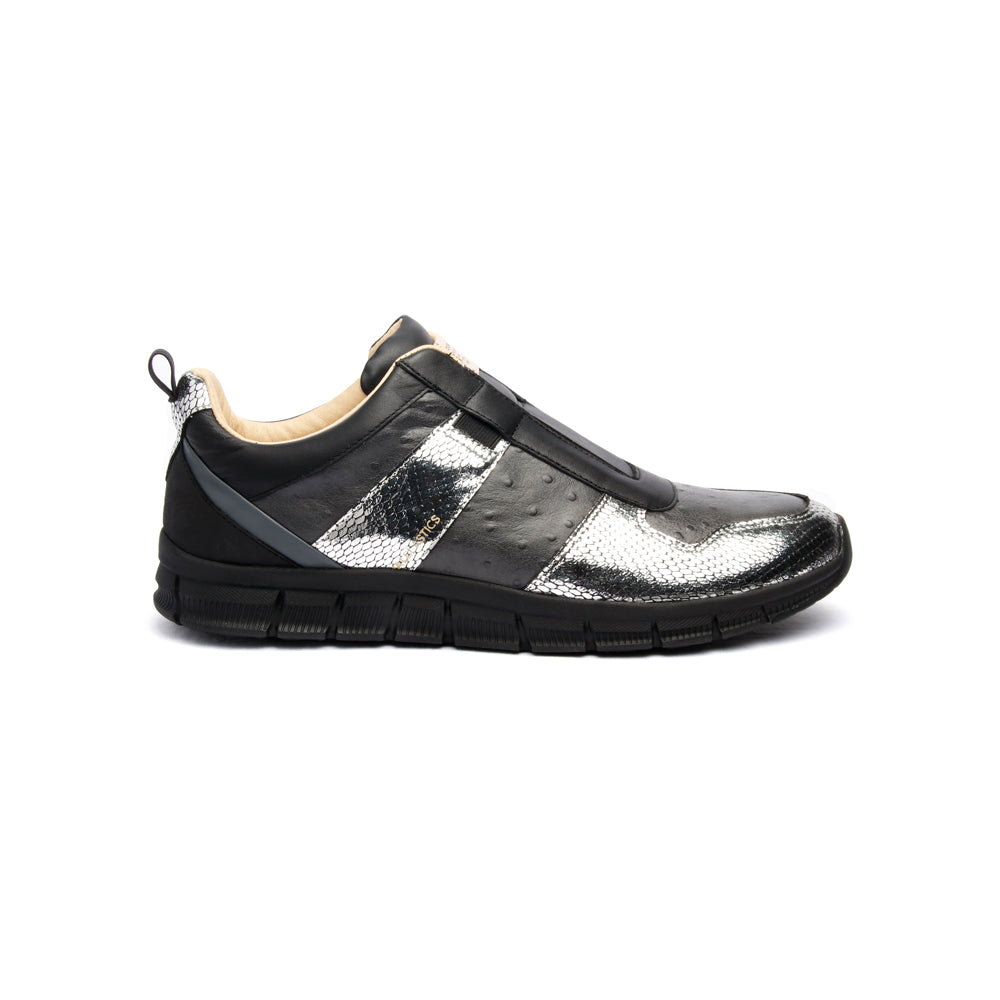 Women's Rider Black Silver Leather Sneakers 91184-889 - ROYAL ELASTICS