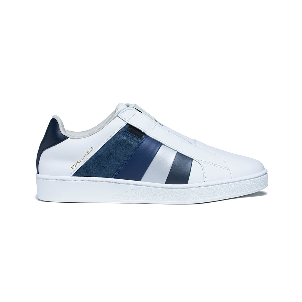 Men's Prince Albert White Blue Leather Sneakers 01494-558 - ROYAL ELASTICS