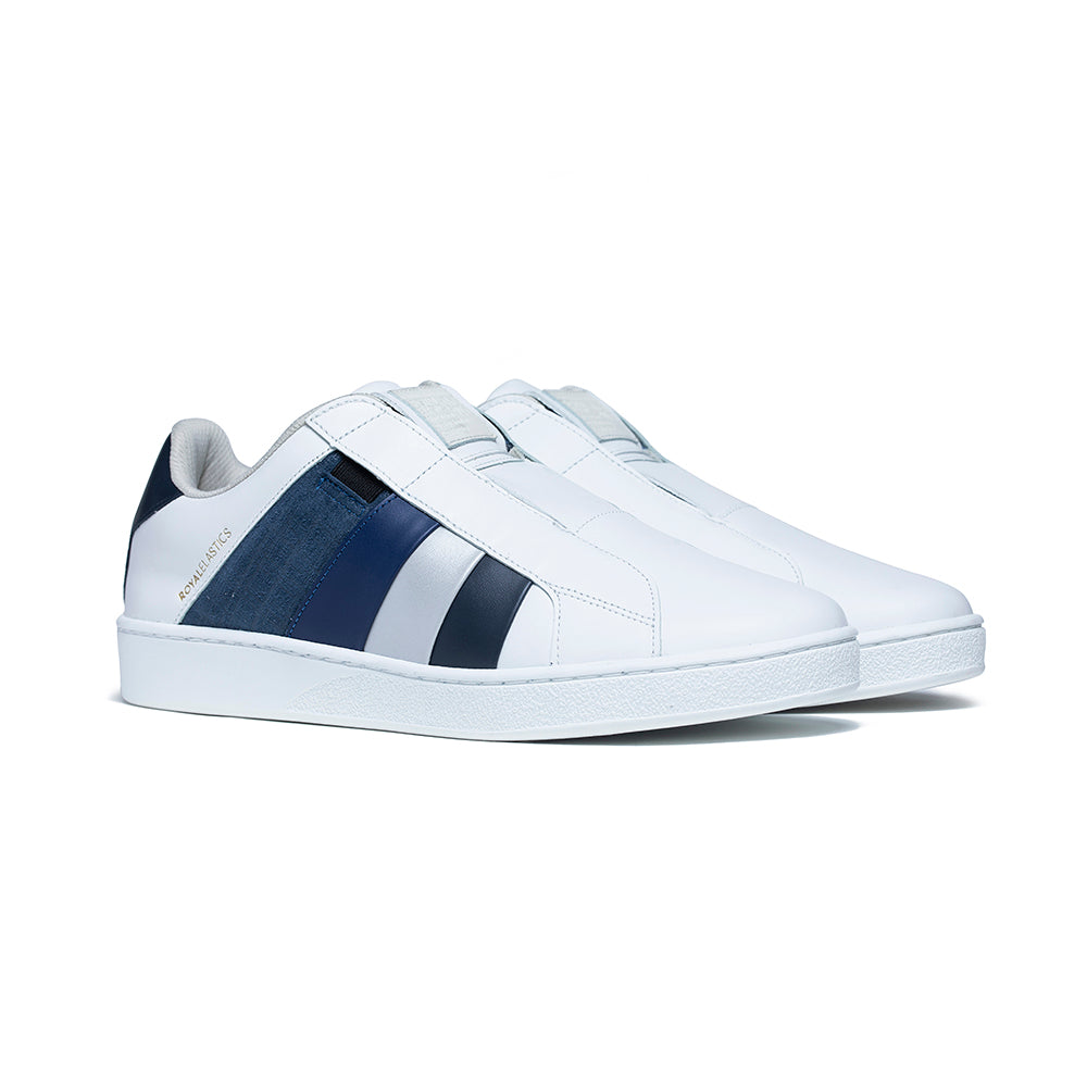 Men's Prince Albert White Blue Leather Sneakers 01494-558 - ROYAL ELASTICS