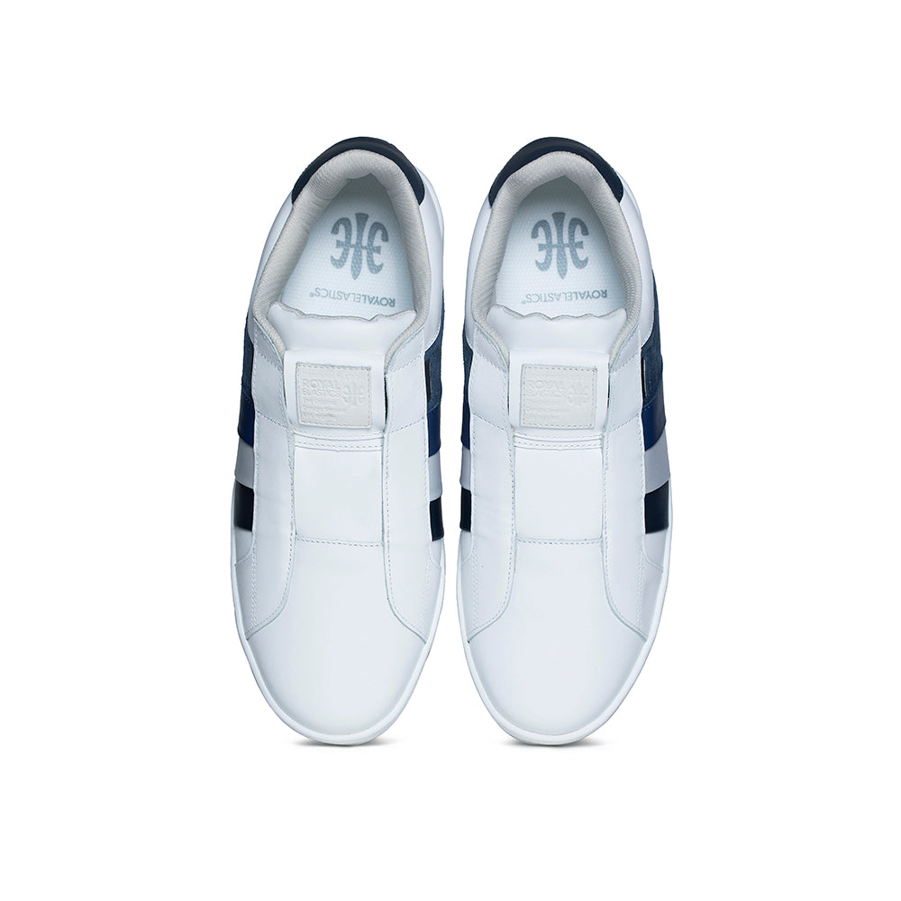 Men's Prince Albert White Blue Leather Sneakers 01494-558 - ROYAL ELASTICS