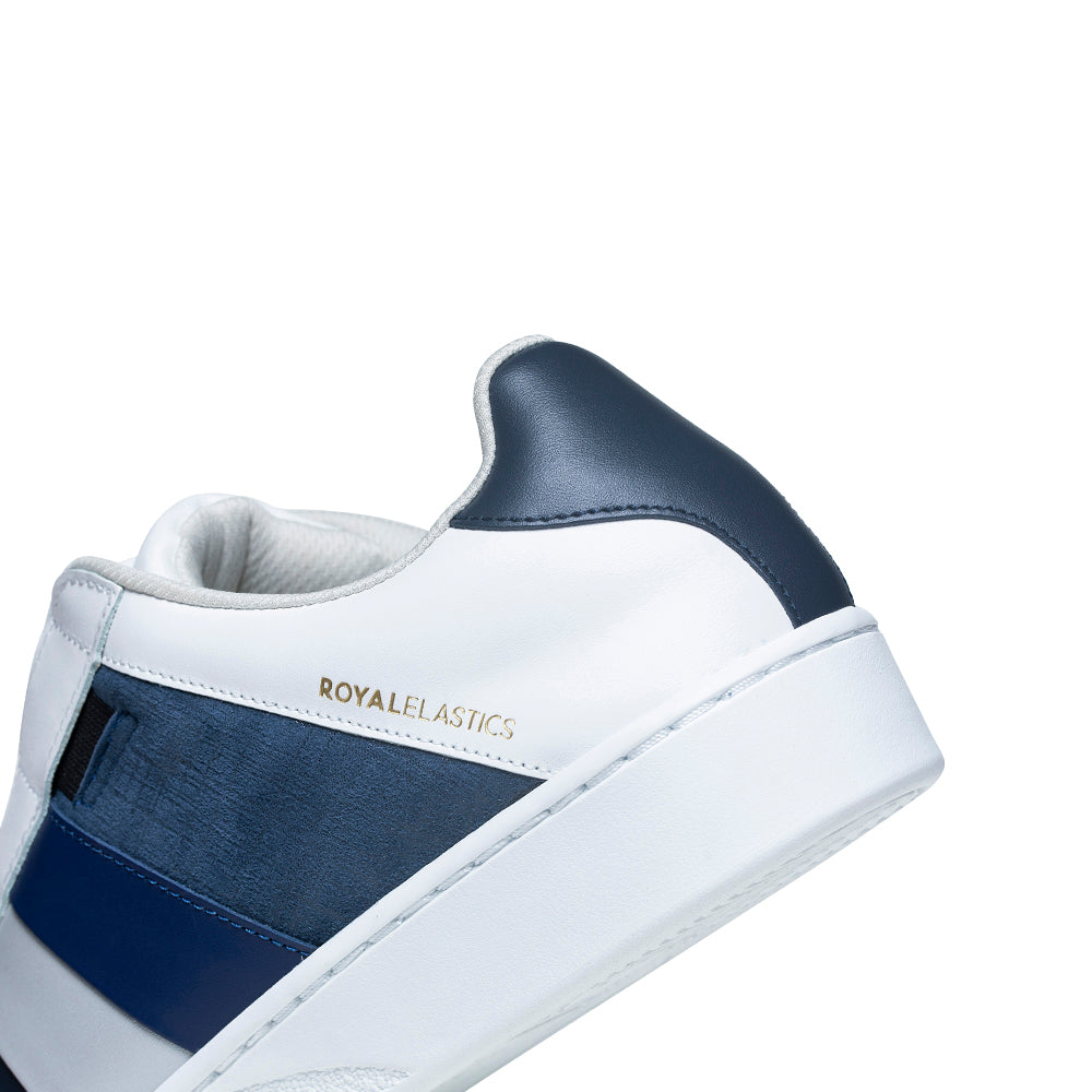 Men's Prince Albert White Blue Leather Sneakers 01494-558 - ROYAL ELASTICS