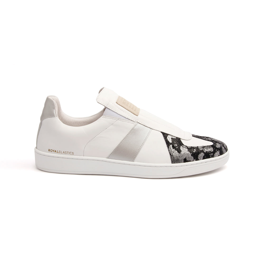 Men's Smooth White Silver Black Leather Low Tops 01583-089 - ROYAL ELASTICS