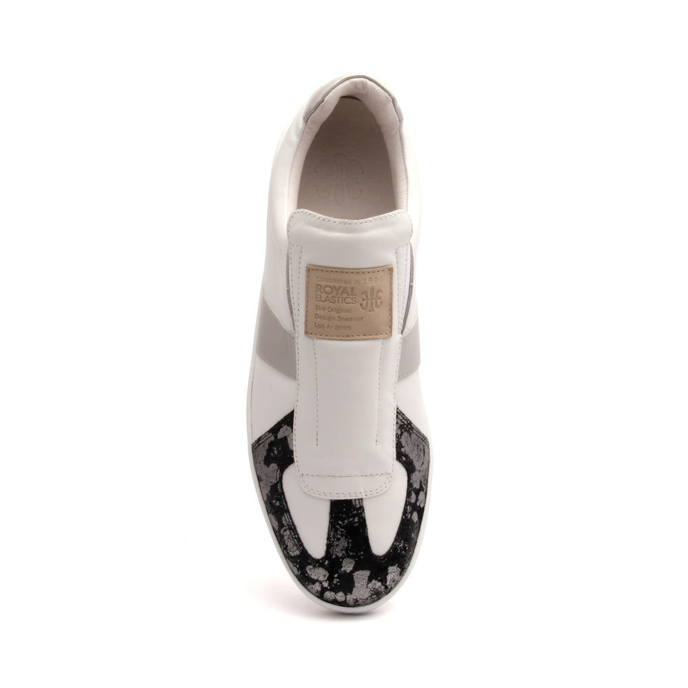 Men's Smooth White Silver Black Leather Low Tops 01583-089 - ROYAL ELASTICS