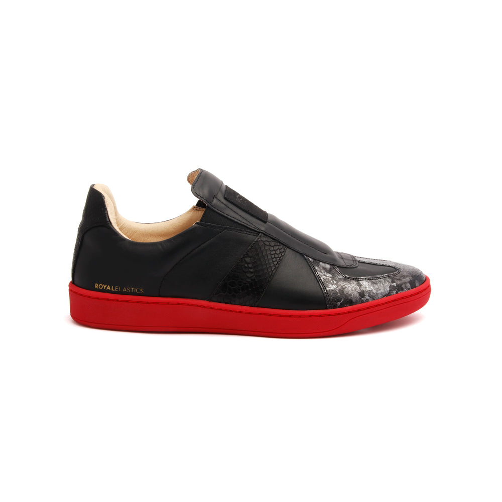 Men's Smooth Black Red Leather Low Tops 01583-991 - ROYAL ELASTICS