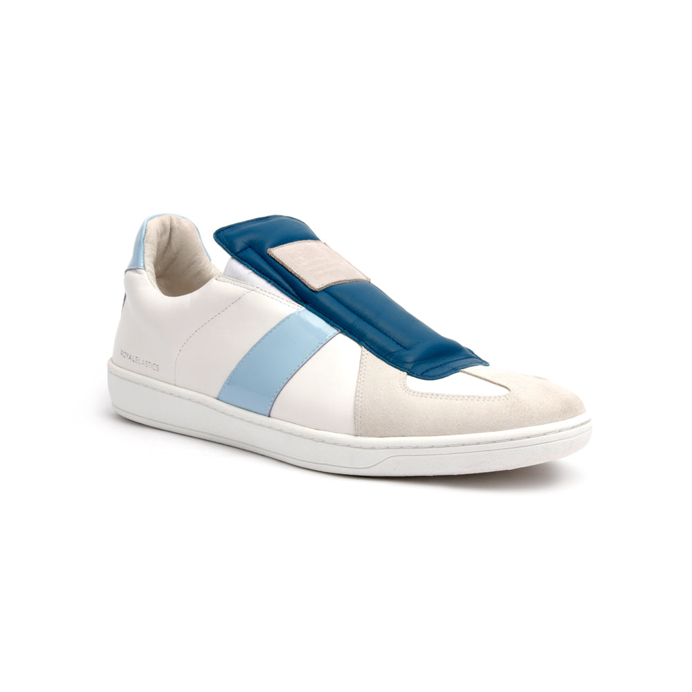 Men's Smooth White Blue Leather Low Tops 01584-005 - ROYAL ELASTICS
