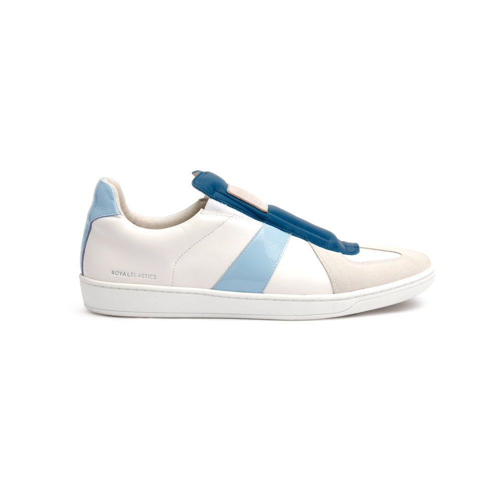 Men's Smooth White Blue Leather Low Tops 01584-005 - ROYAL ELASTICS