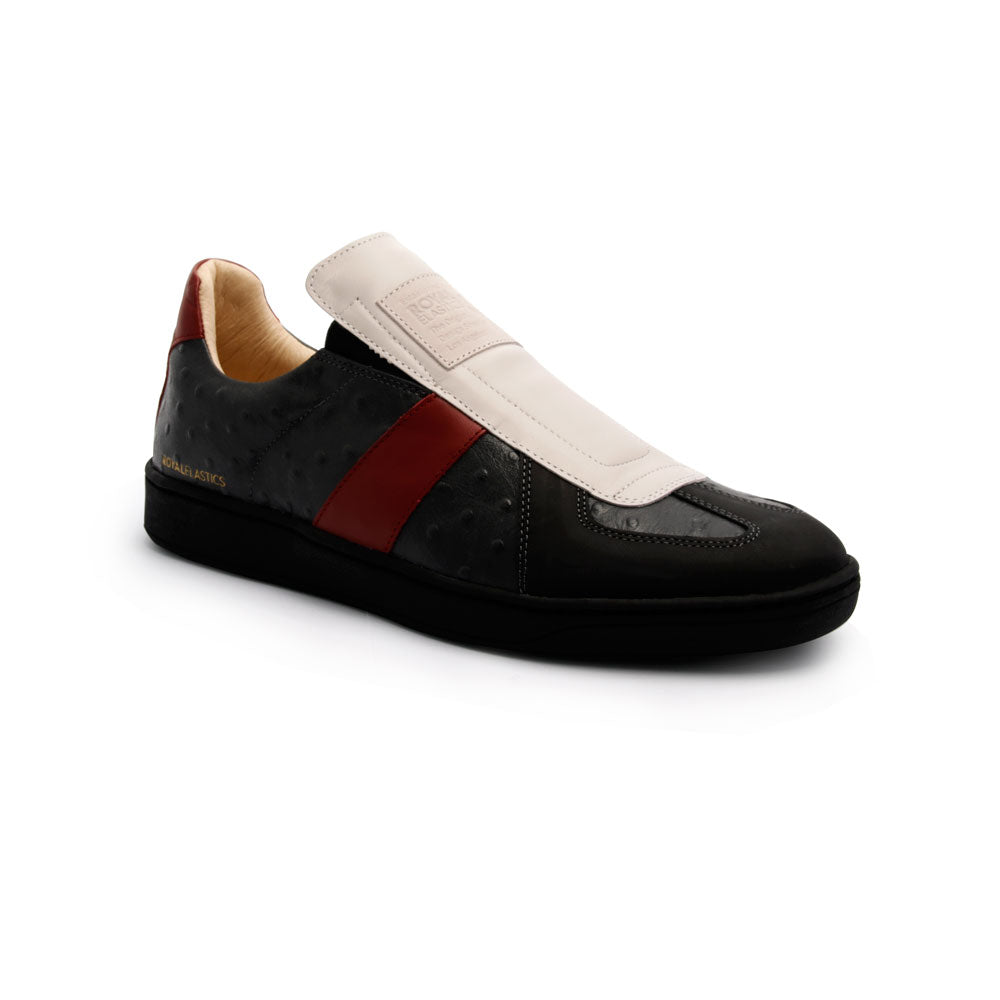 Men's Smooth Black Red Leather Low Tops 01584-819 - ROYAL ELASTICS