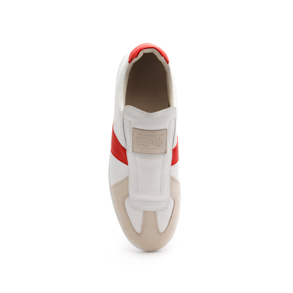 Men's Smooth White Red Leather Low Tops 01591-001 - ROYAL ELASTICS