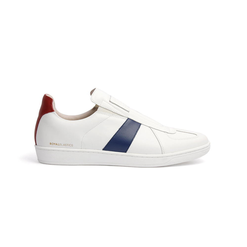 Men's Smooth White Blue Red Leather Low Tops 01593-051 - ROYAL ELASTICS