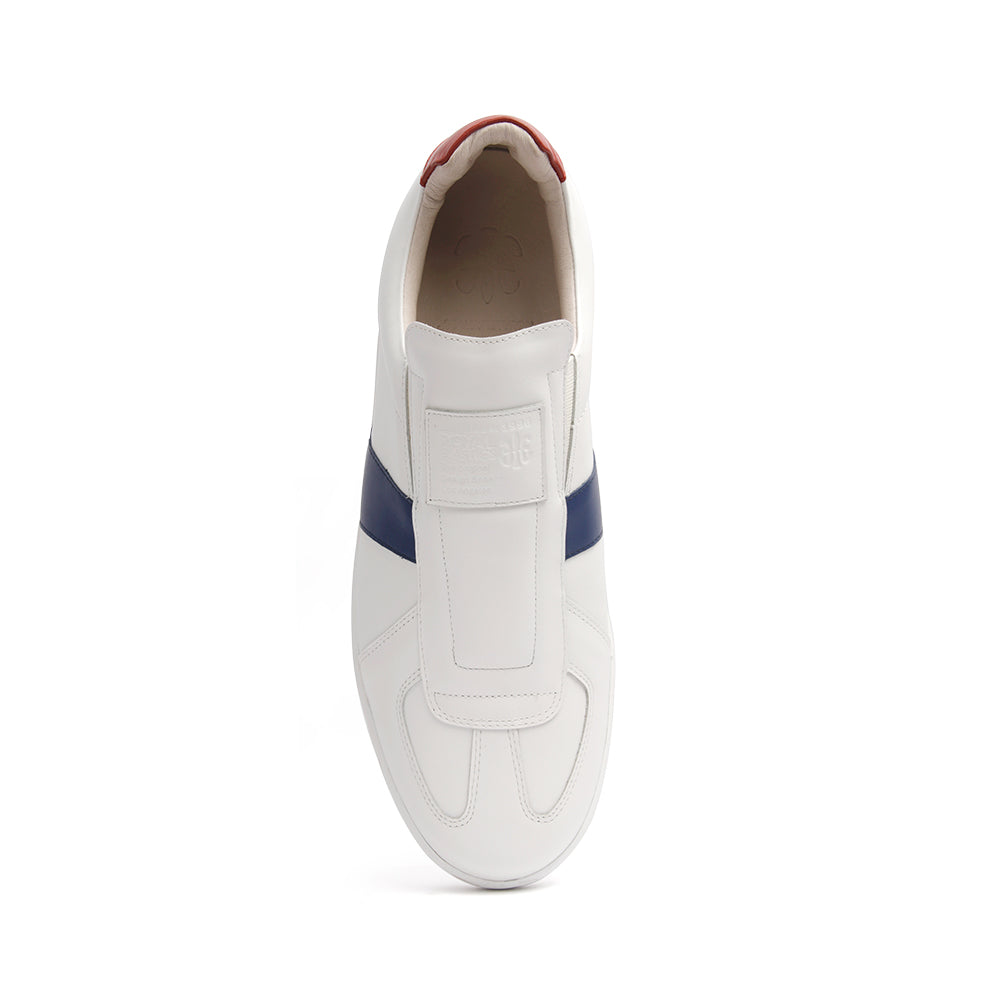 Men's Smooth White Blue Red Leather Low Tops 01593-051 - ROYAL ELASTICS