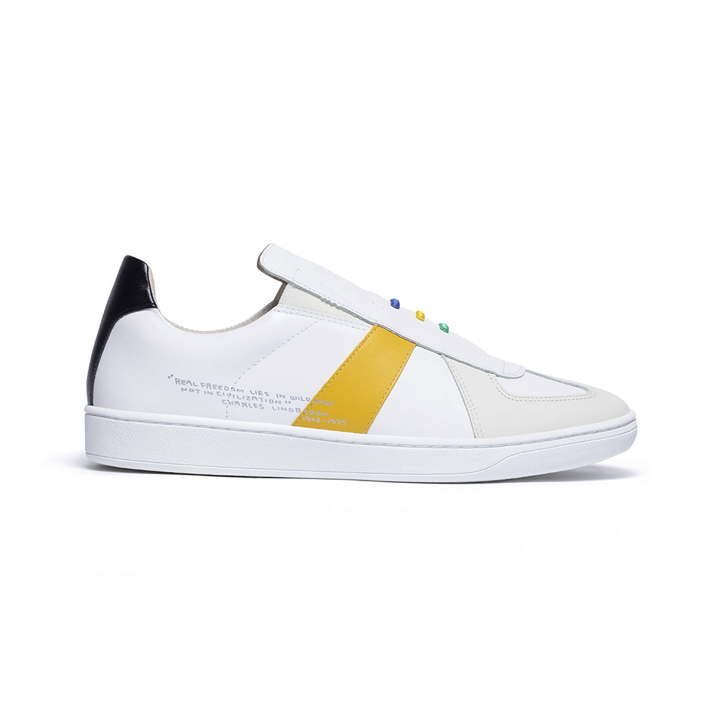 Men's Smooth White Yellow Black Leather Low Tops 01594-039 - ROYAL ELASTICS