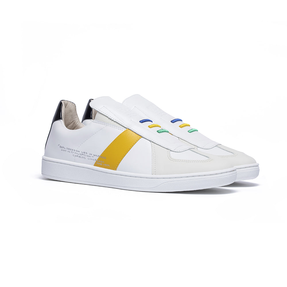 Men's Smooth White Yellow Black Leather Low Tops 01594-039 - ROYAL ELASTICS