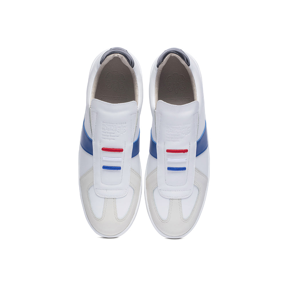 Men's Smooth White Blue Black Leather Low Tops 01594-059 - ROYAL ELASTICS