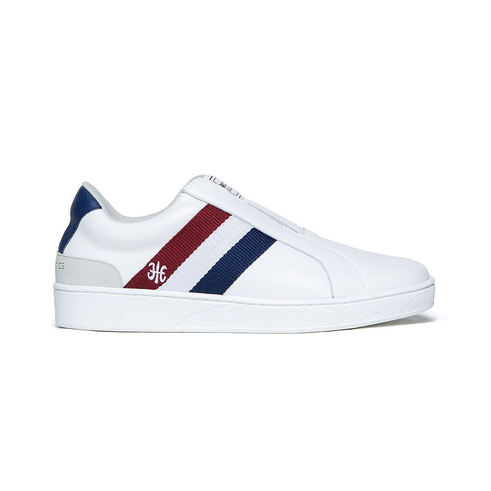 Men's Bishop White Red Blue Leather Sneakers 01711-015
