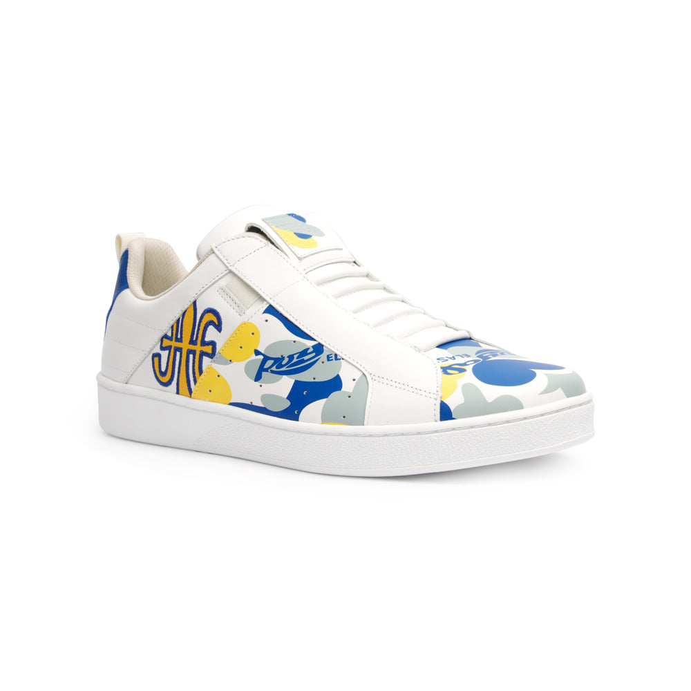 Men's Icon Manhood Camouflage White Yellow Blue Leather Sneakers 02091-053 - ROYAL ELASTICS
