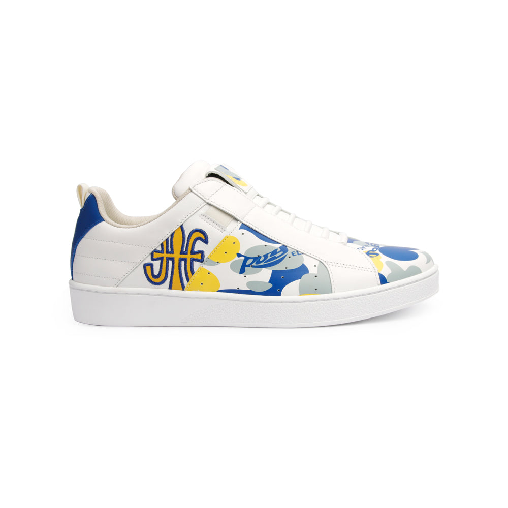 Men's Icon Manhood Camouflage White Yellow Blue Leather Sneakers 02091-053 - ROYAL ELASTICS