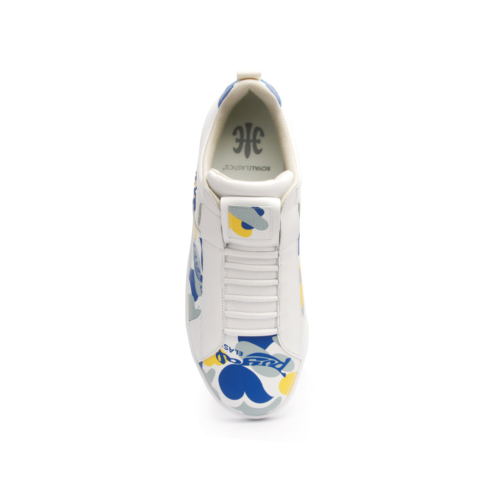 Men's Icon Manhood Camouflage White Yellow Blue Leather Sneakers 02091-053 - ROYAL ELASTICS