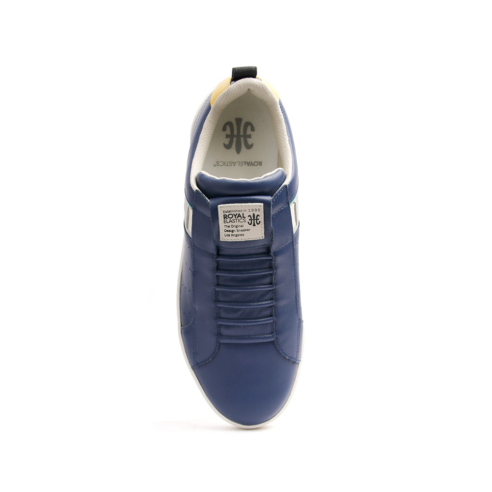 Men's Icon Manhood Dark Blue Silver Yellow Leather Sneakers 02093-583 - ROYAL ELASTICS