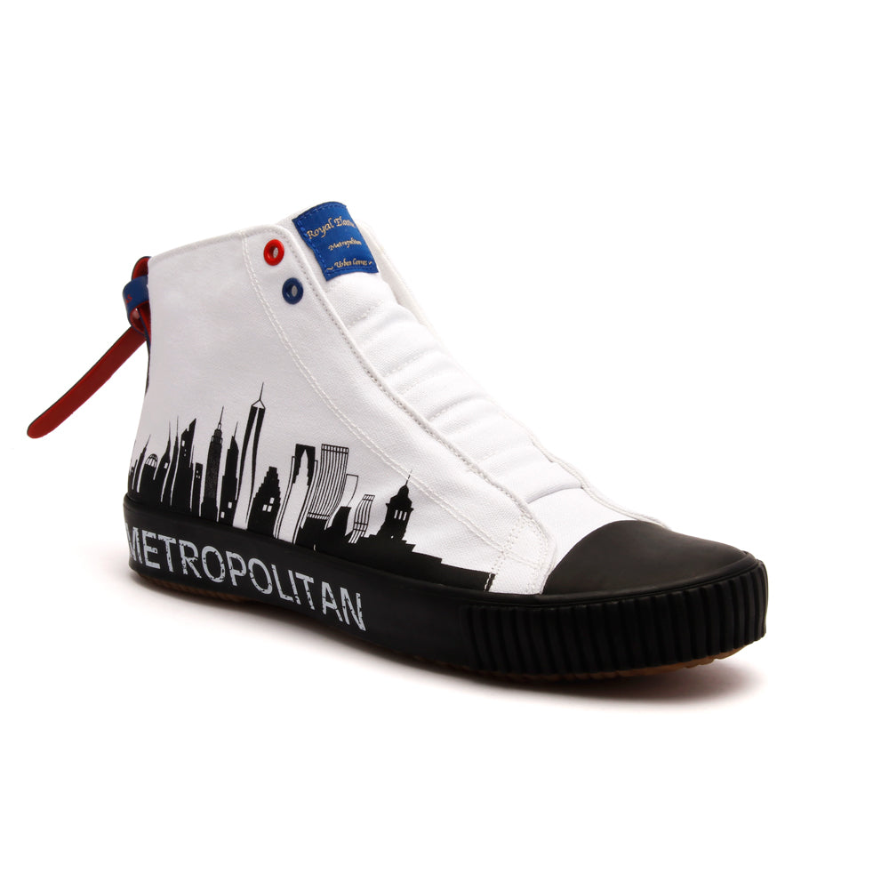 Men's Harajuku Metropolitan White Black Canvas High Tops 04783-009 - ROYAL ELASTICS