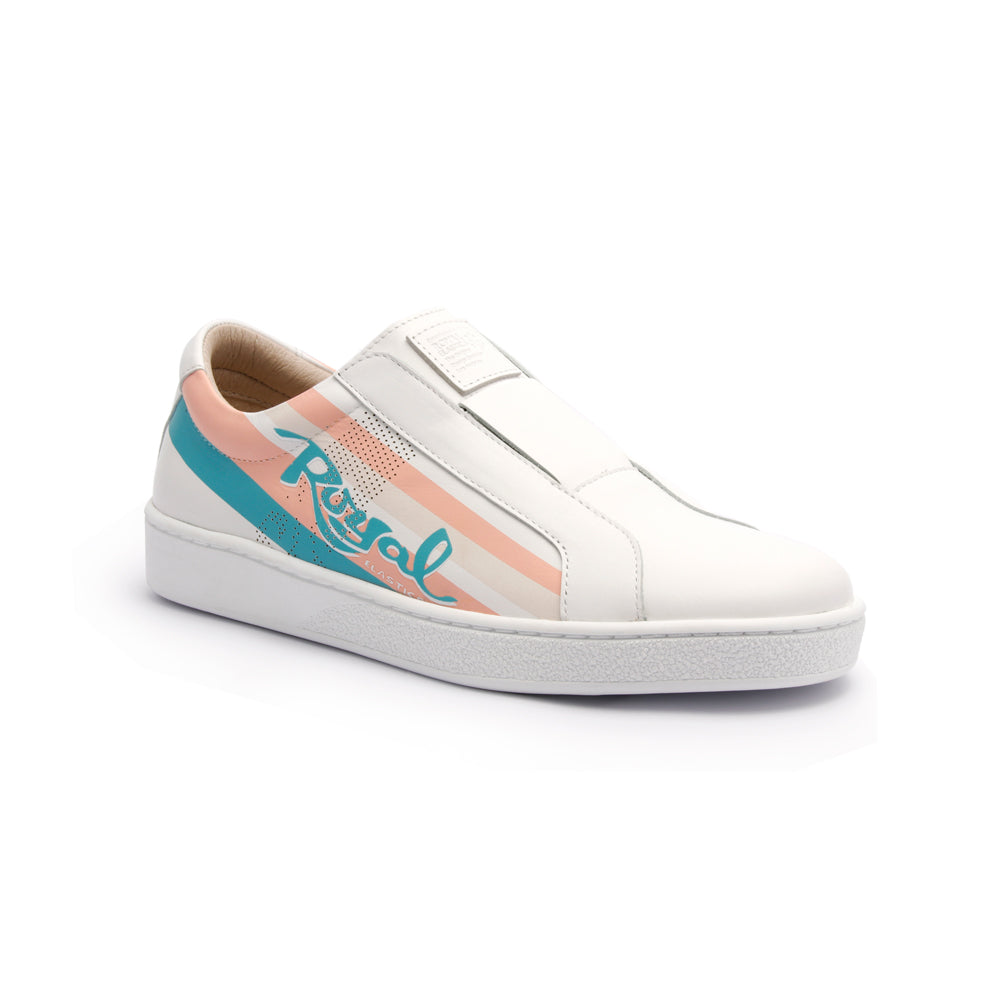 Women's Bishop Color Line Blue Peach White Leather Sneakers 91791-051 - ROYAL ELASTICS