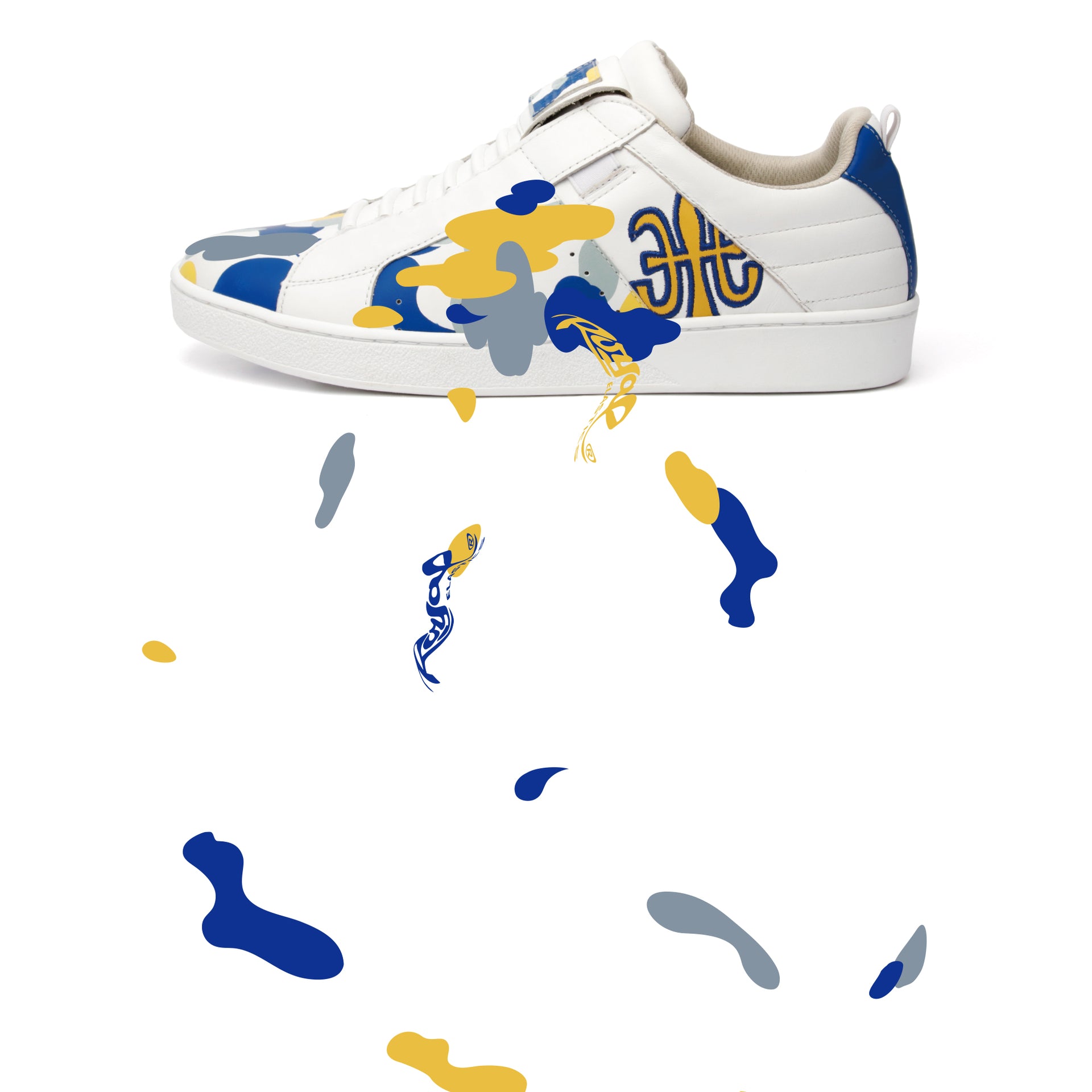 Men's Icon Manhood Camouflage White Yellow Blue Leather Sneakers 02091-053 - ROYAL ELASTICS