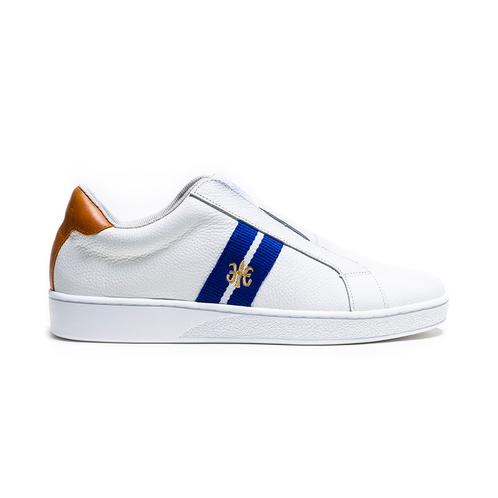 Men's Bishop White Blue Yellow Leather Sneakers 01731-005