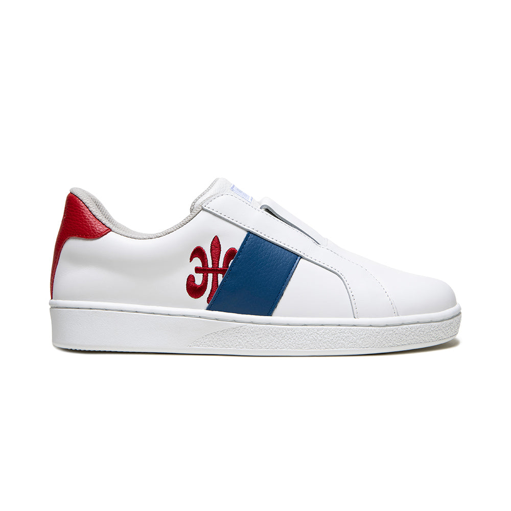 Men's Bishop White Blue Red Leather Sneakers