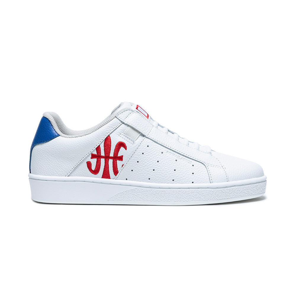 Men's Icon White Red Blue Logo Leather Sneakers 01922-015