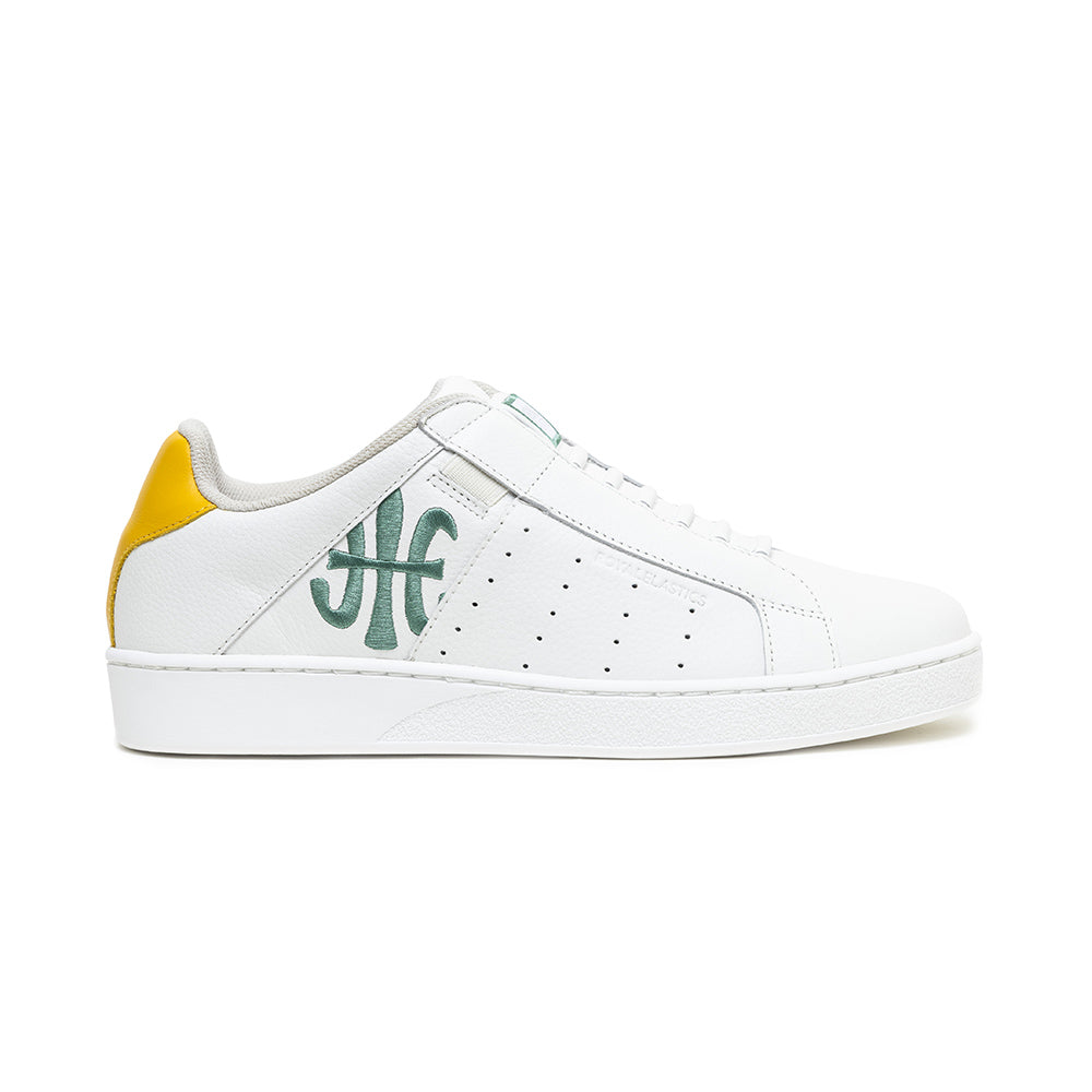 Men's Icon White Green Yellow Logo Leather Sneakers 01922-043