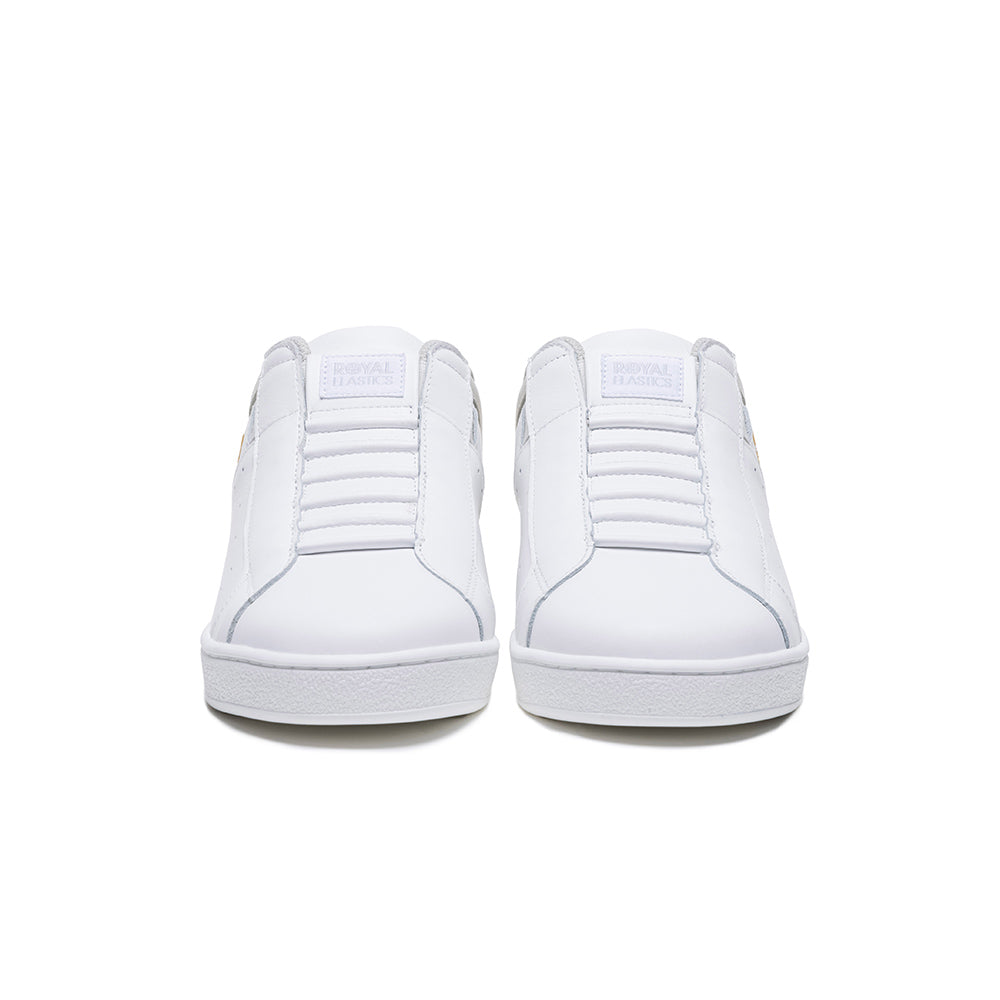 Men's Icon White Yellow Green Logo Leather Sneakers 01923-034