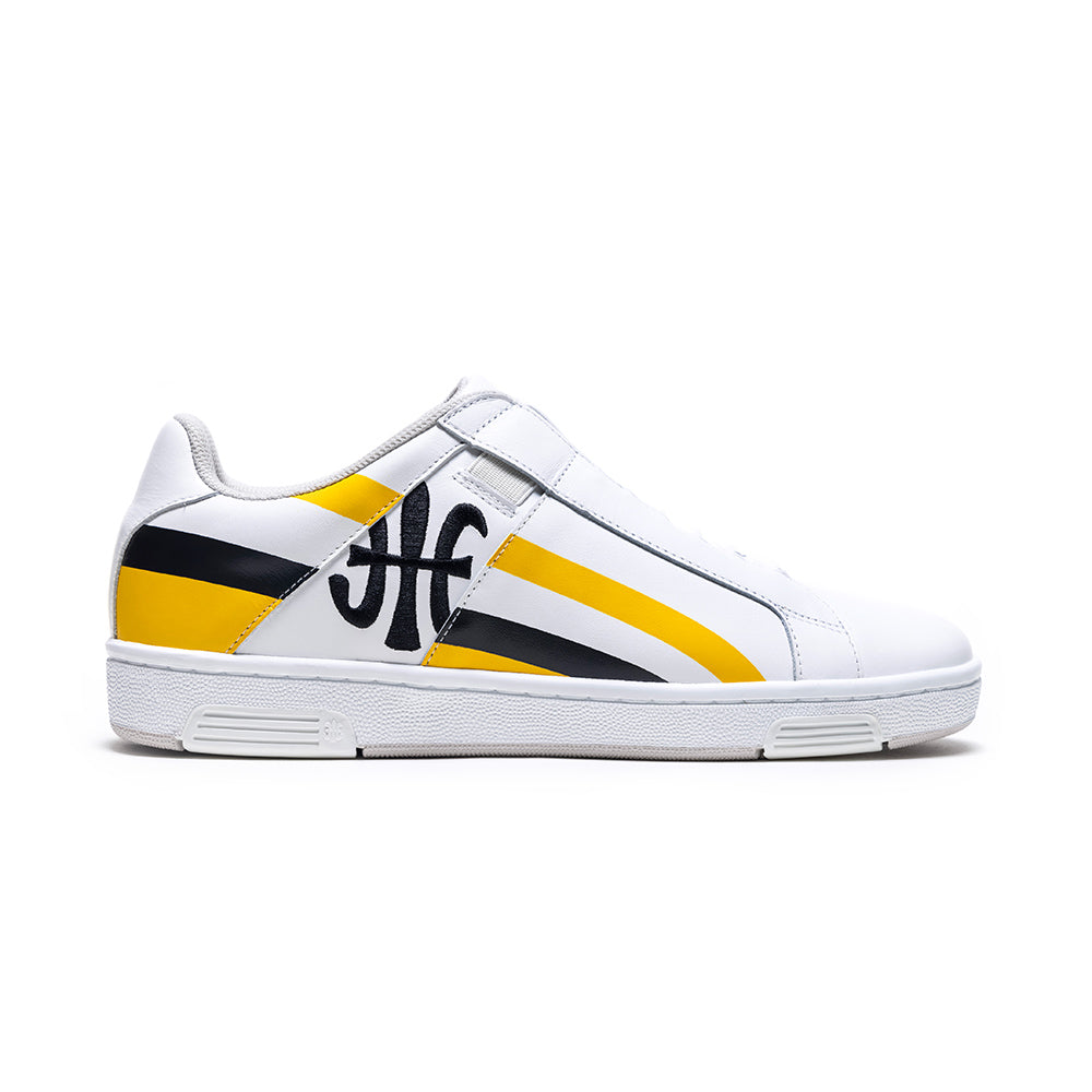 Men's Icon Cross White Yellow Blue Logo Leather Sneakers 01931-039