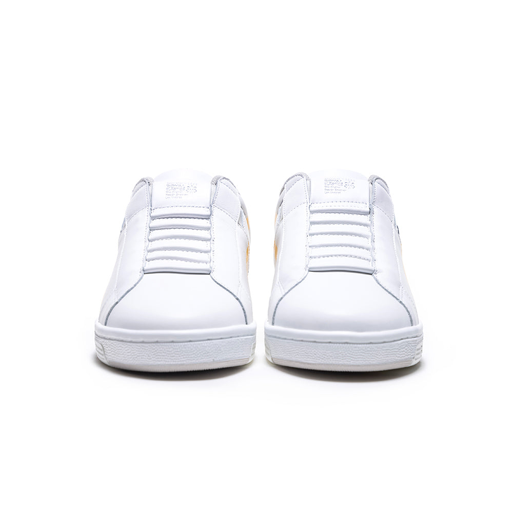 Men's Icon Cross White Yellow Blue Logo Leather Sneakers 01931-039