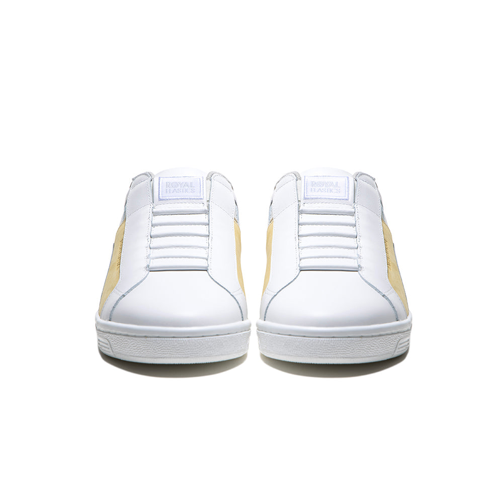 Men's Icon Dots White Yellow Logo Leather Sneakers 01933-039
