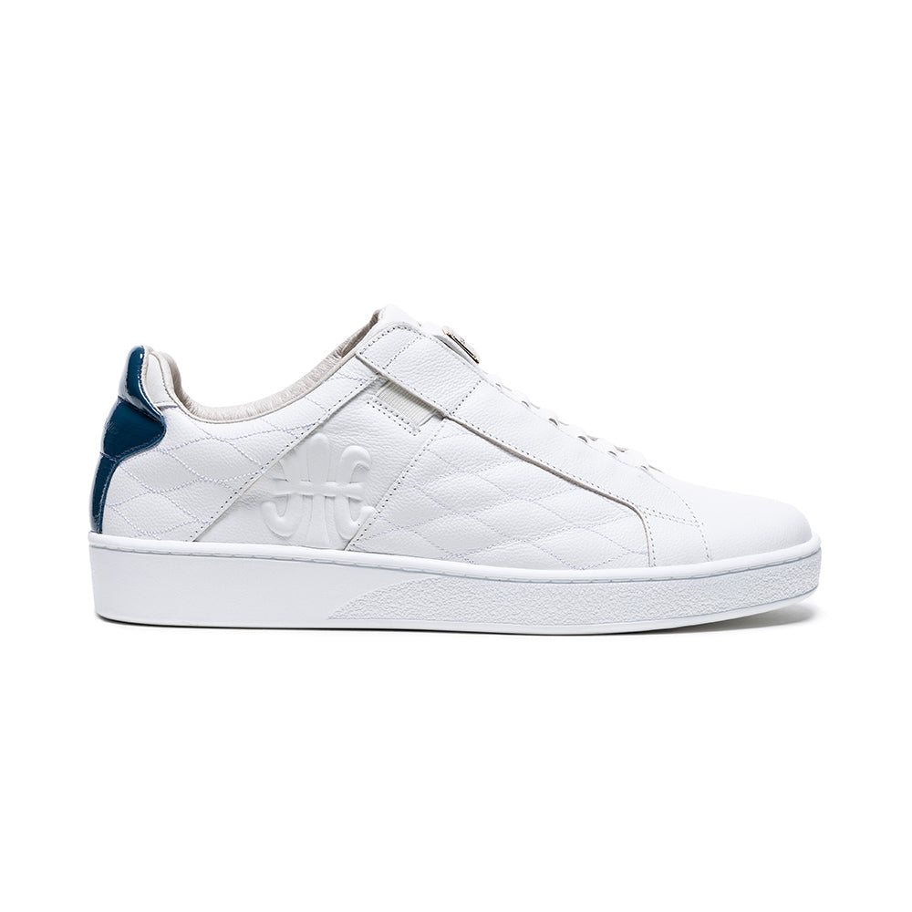 Men's Icon Lux White Blue Leather Sneakers 02523-005