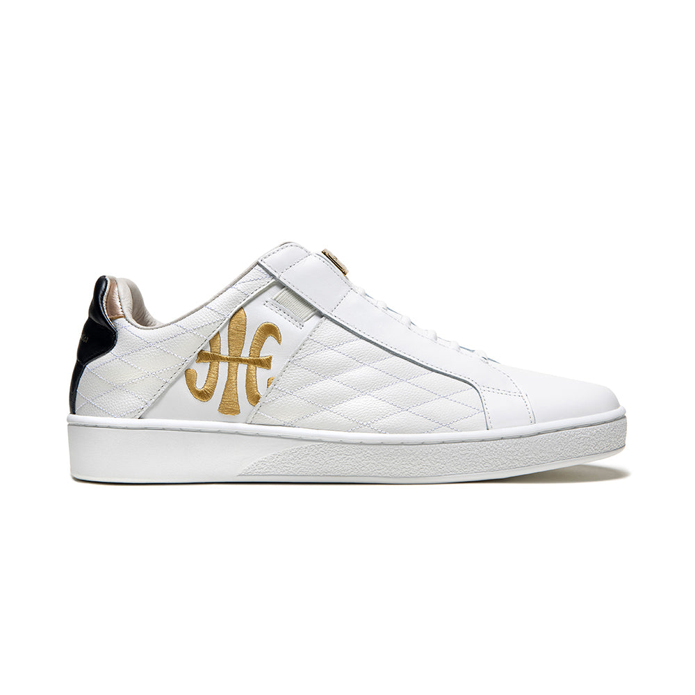 Men's Icon Lux White Gold Black Leather Sneakers 02533-039